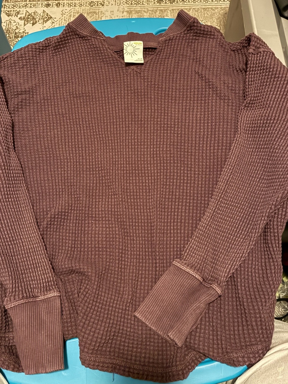 Aerie woman’s Waffle-Knit Crewneck Sweater in Mauve